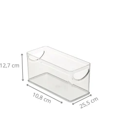 Bac rectangulaire en plastique transparent avec 2 poignées