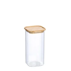 Bocal carré en verre et bambou 1,3 L