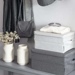 Boîte de rangement avec couvercle en tissu gris