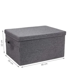 Boîte de rangement avec couvercle en tissu gris