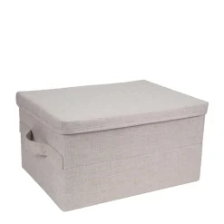 Boîte de rangement en tissu avec couvercle beige M