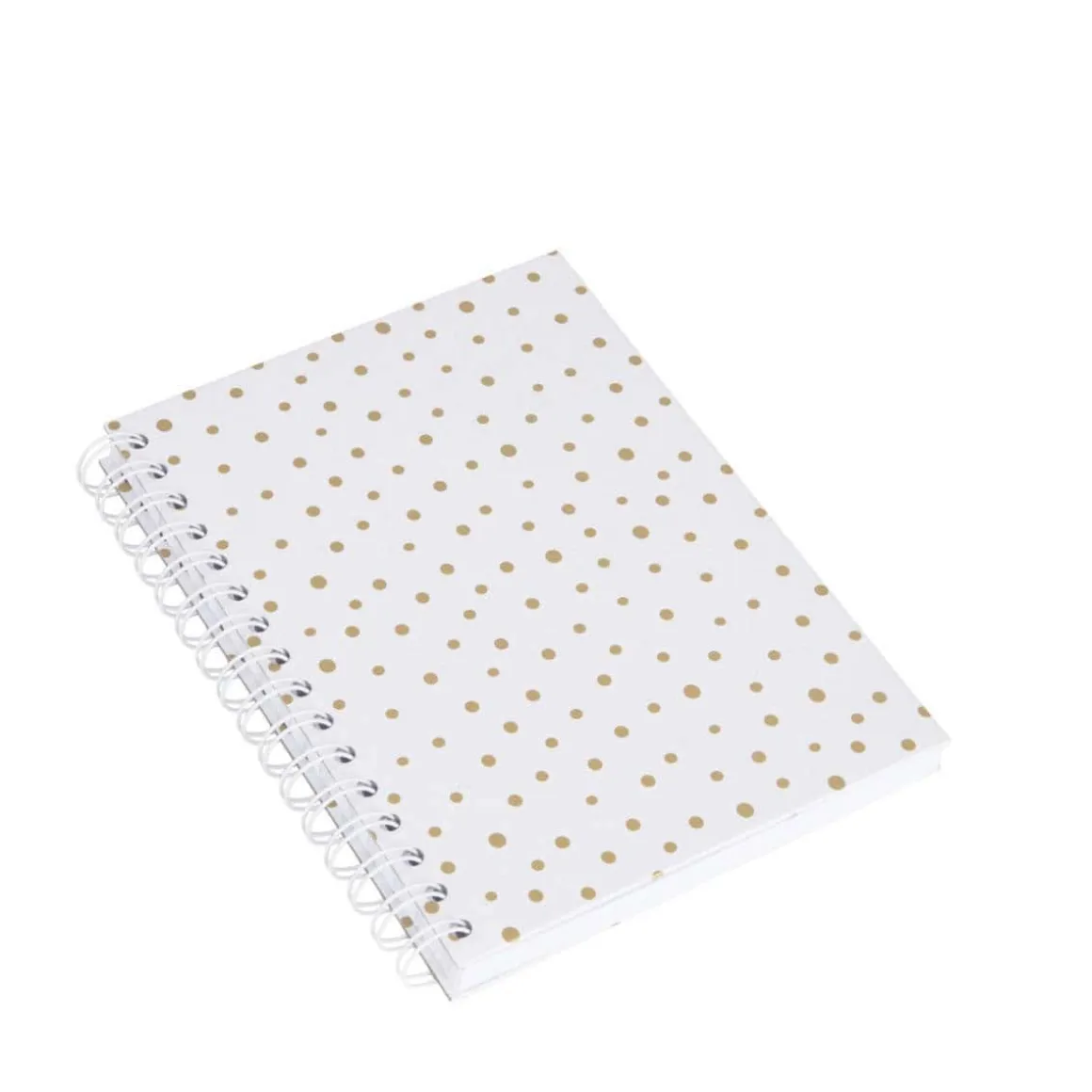 Carnet A5 à spirales blanc à pois dorés