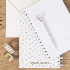 Carnet A5 à spirales blanc à pois dorés