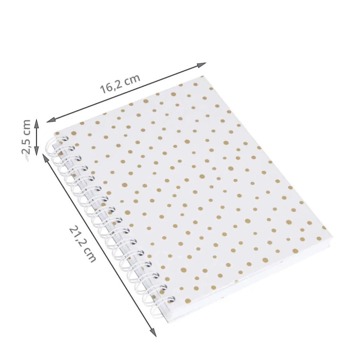 Carnet A5 à spirales blanc à pois dorés