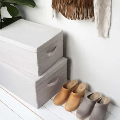 Grande boîte de rangement en tissu beige L