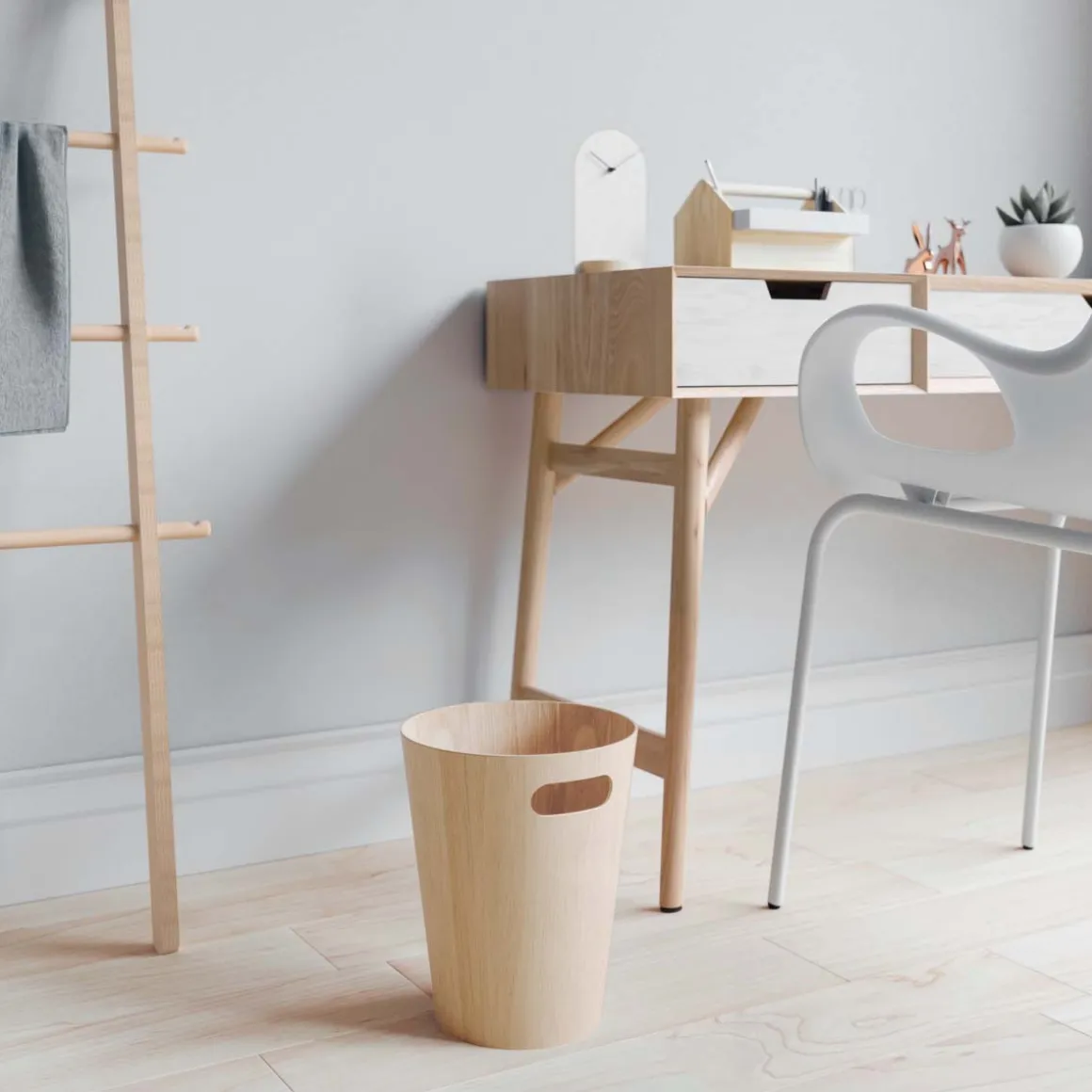 Poubelle de bureau en bois crème