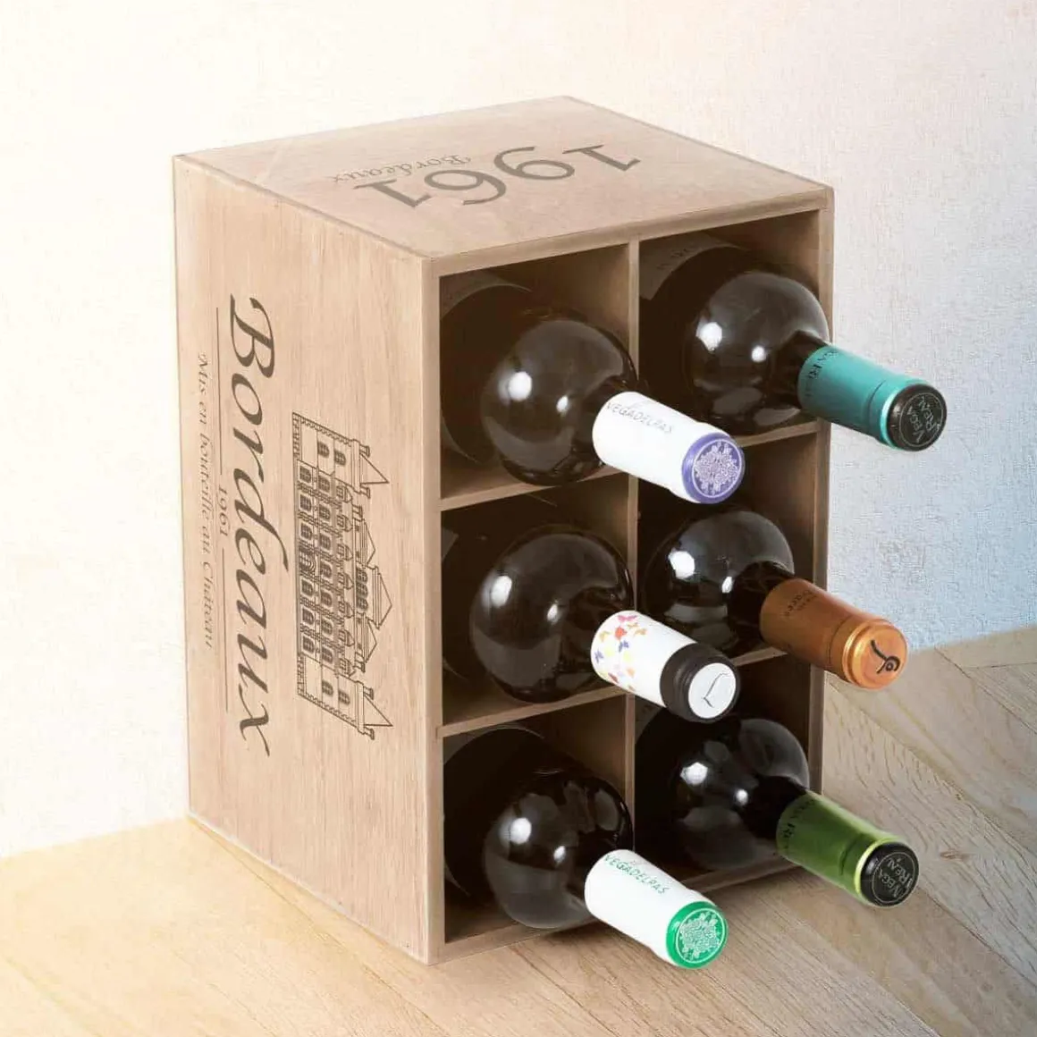 Range bouteilles en bois façon caisse de vin