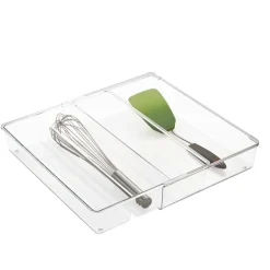 Range-couverts télescopique et transparent à 4 compartiments